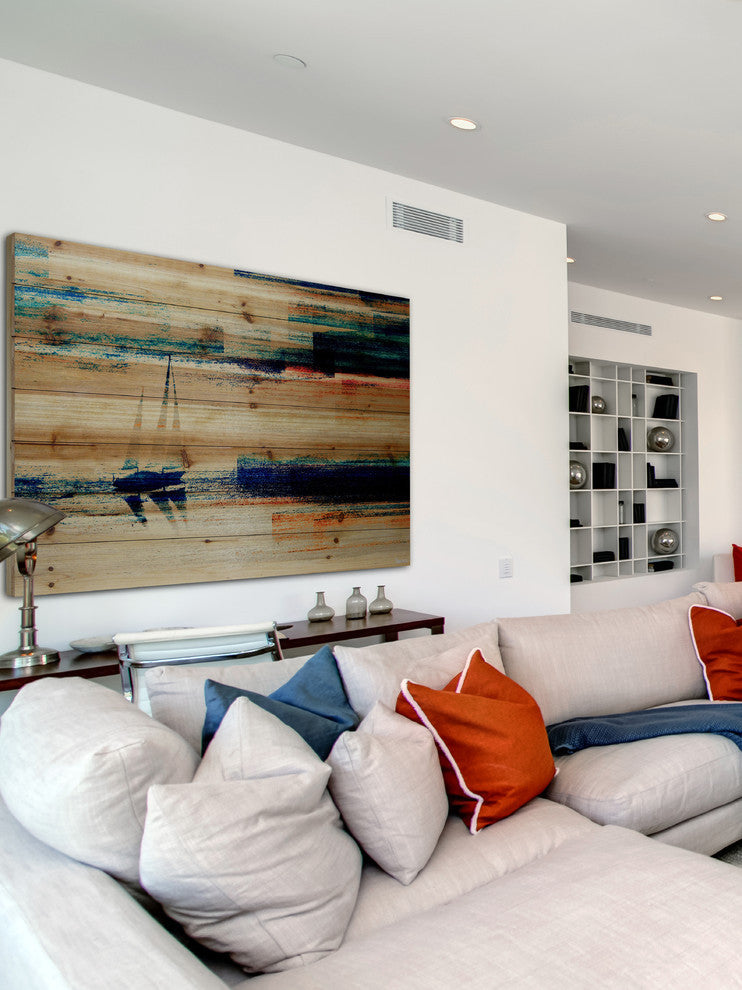 "Aegean Sea" UV Ink Print on Natural Pine Wood, 60"x40"