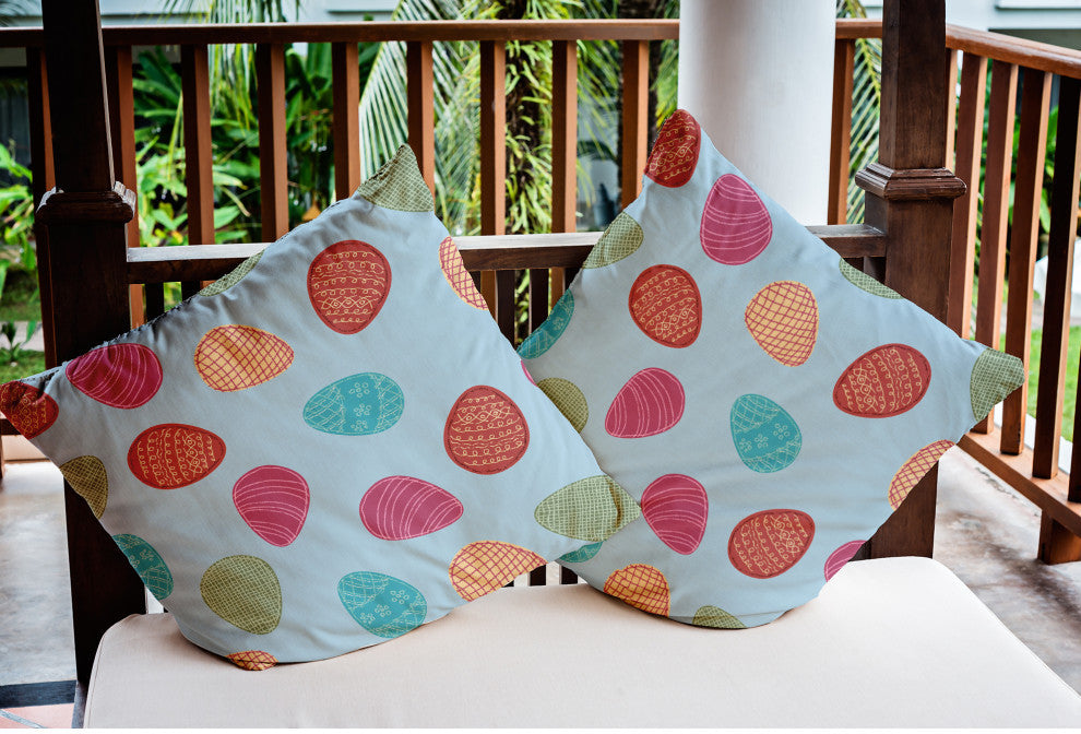 Egg Hunt Easter Indoor/Outdoor Throw Pillow, After Rain Blue, 16x16"