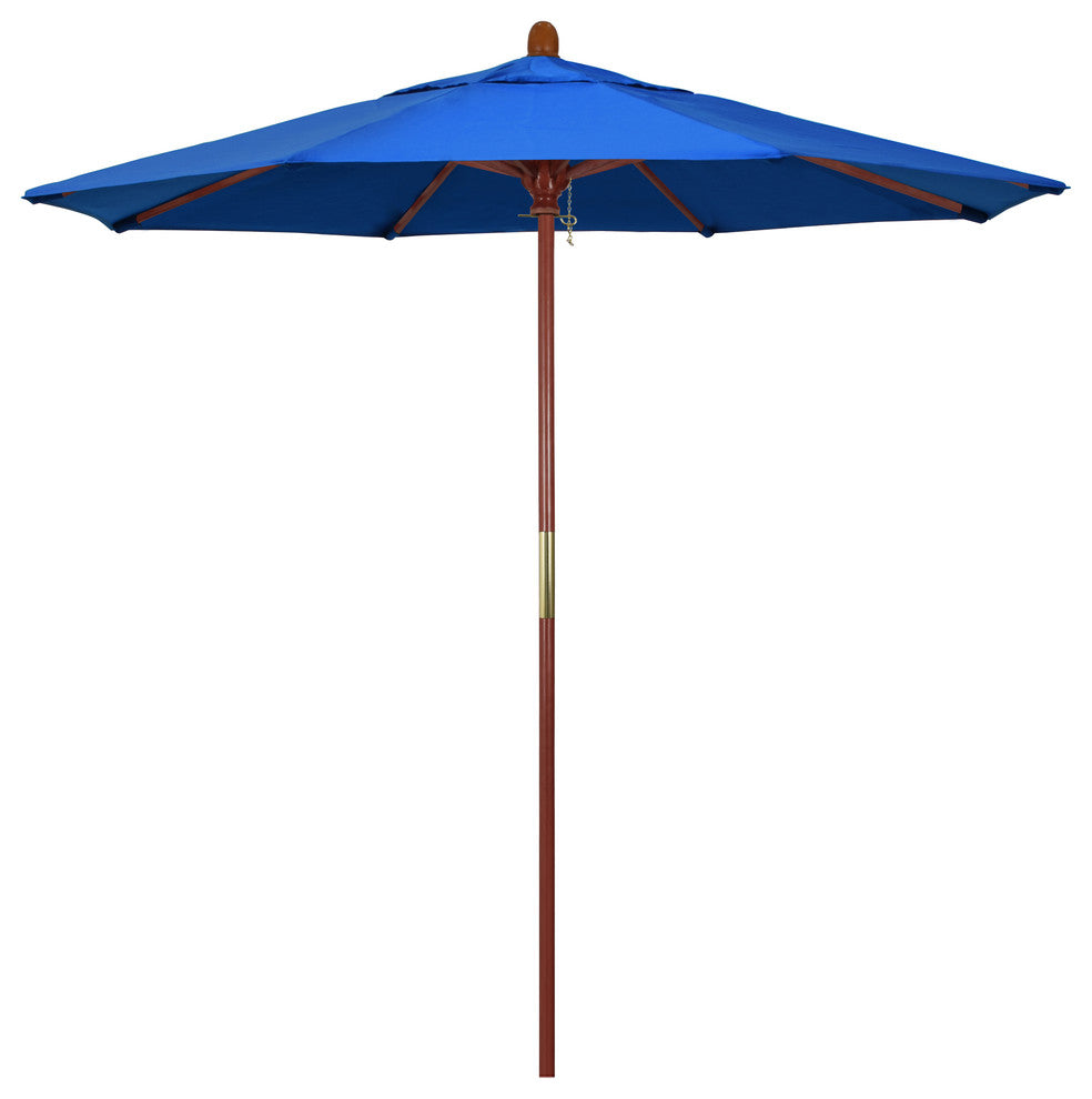 7.5' Square Push Lift Wood Umbrella, Royal Blue Olefin