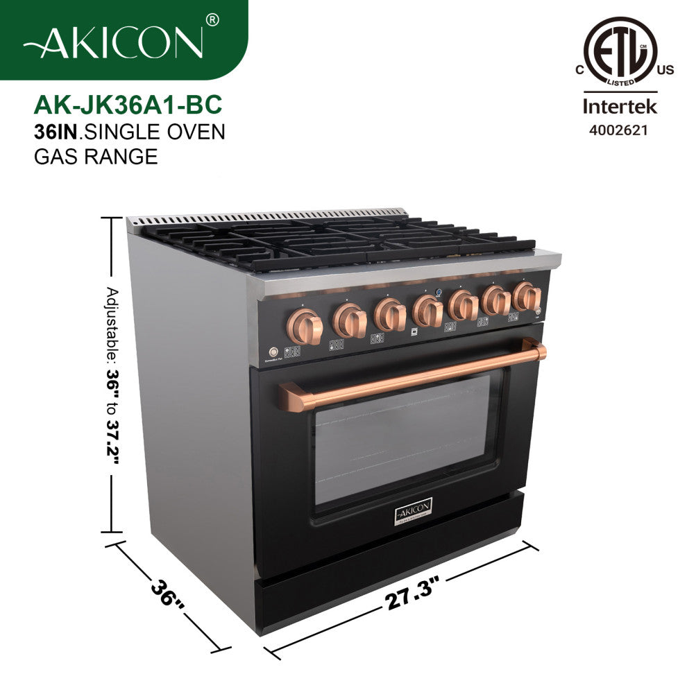 36" Slide-in Freestanding Gas Range & 5.2 Cu. Ft. Oven, 6 Burners. Matte Black, Matte Black & Copper
