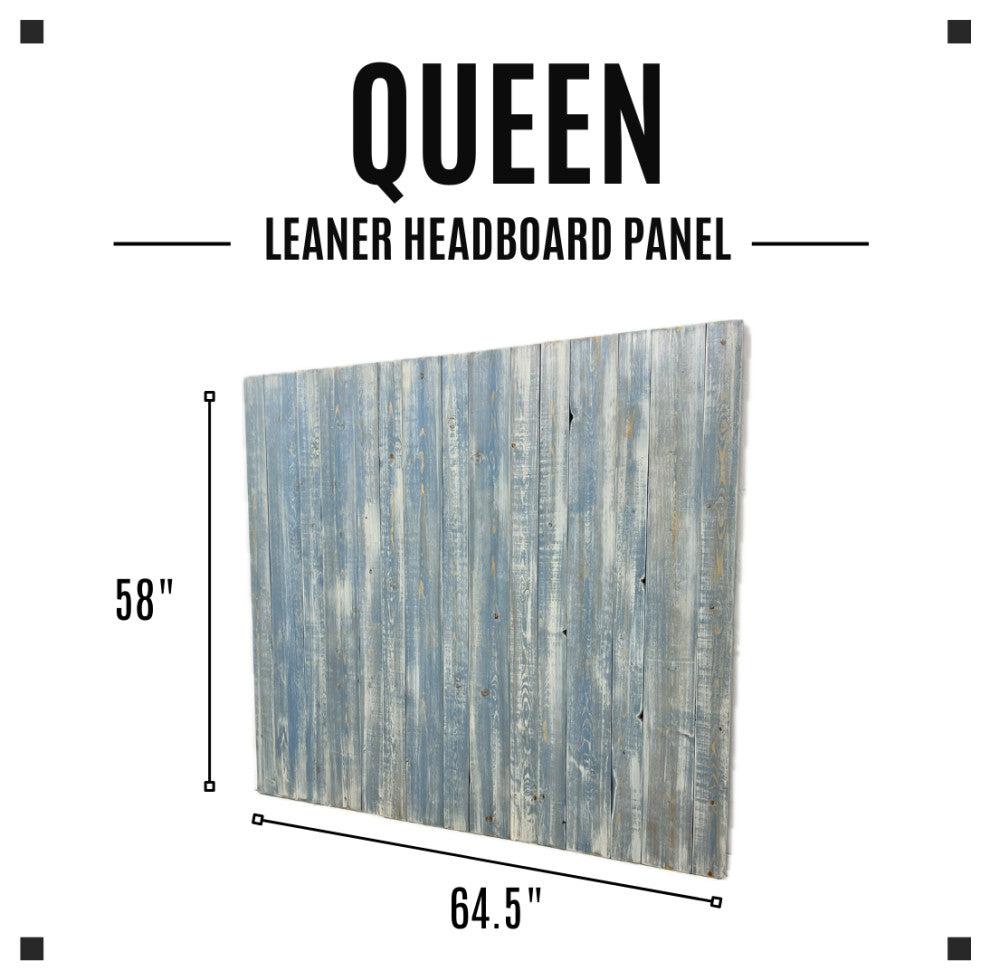 Solid Wood Headboard Modern Farmhouse with Smooth Natural Wood Grain for Any Bed, Blue Powderwash, Queen