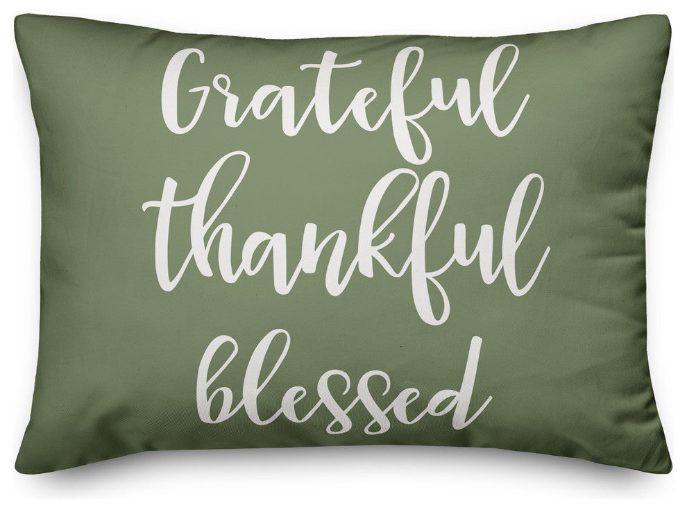 Grateful Thankful Blessed Lumbar Pillow, Green, 14"x20"