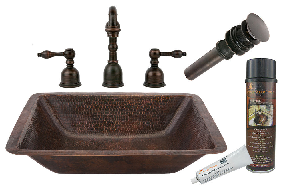Premier Copper Products BSP2_LREC19DB 19" Under Counter Copper Sink Package
