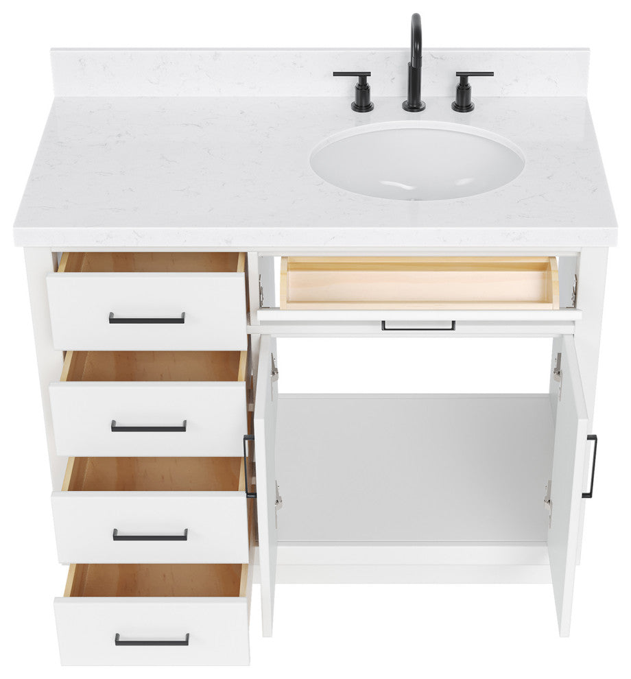 Ariel Hepburn 42" Right Offset Single Oval Sink Vanity, Carrara Quartz