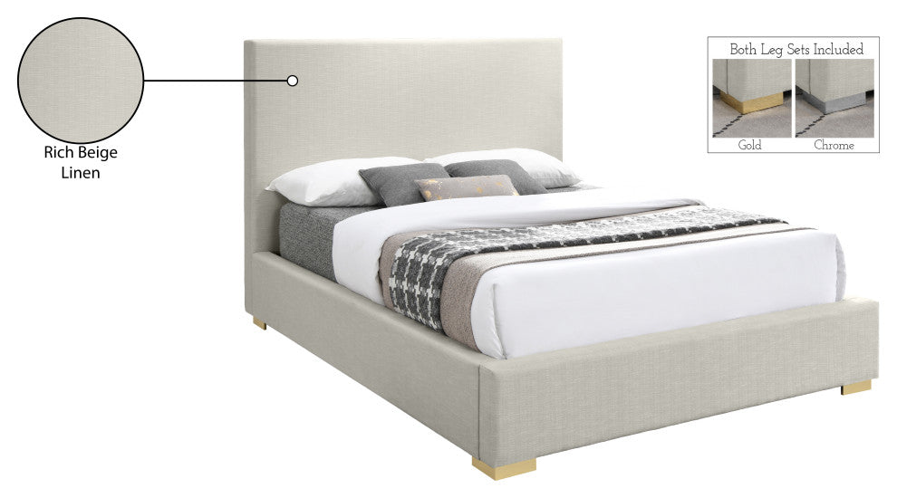 Crosby Linen Upholstered Bed, Beige, Queen