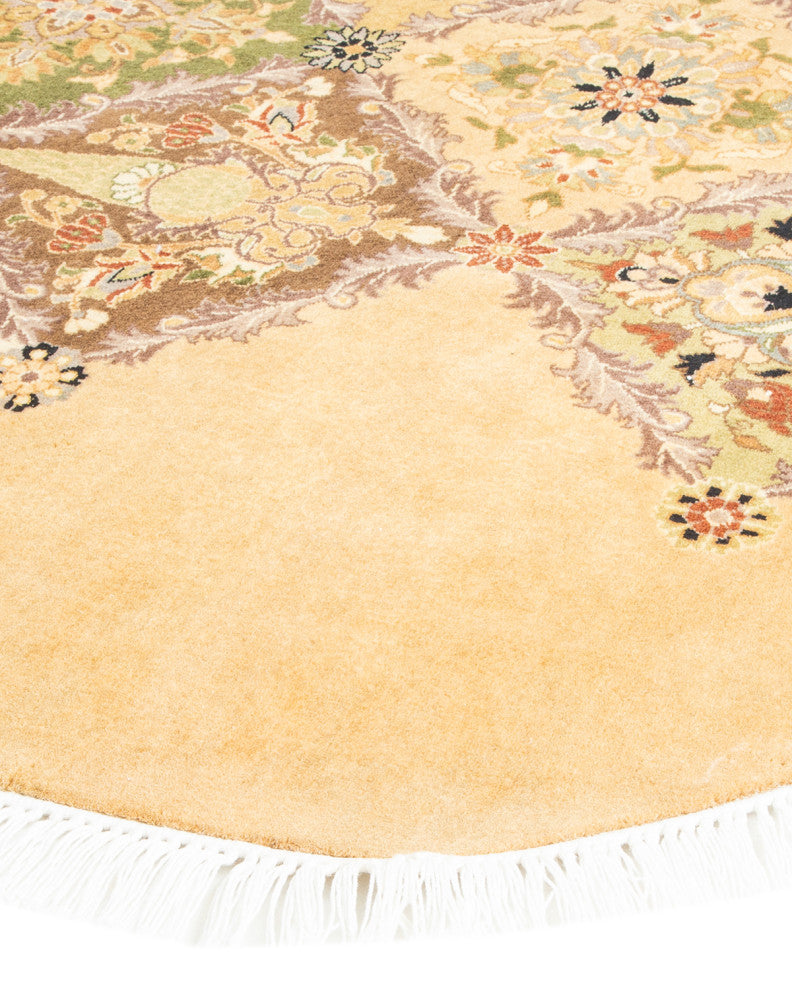 Kaur Octagon One-of-a-Kind Hand-Knotted Area Rug Yellow, 8'1"x8'1"