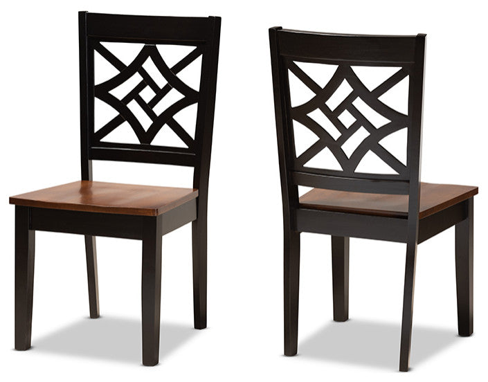 Isidro Contemporary Two-Tone Dark Brown and Walnut Dining Chair, Set of 2