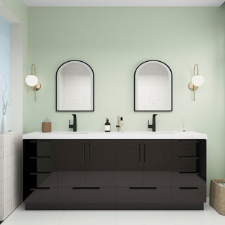 Carla 84" Freestanding Bathroom Vanity With Double Sink, Gloss Black