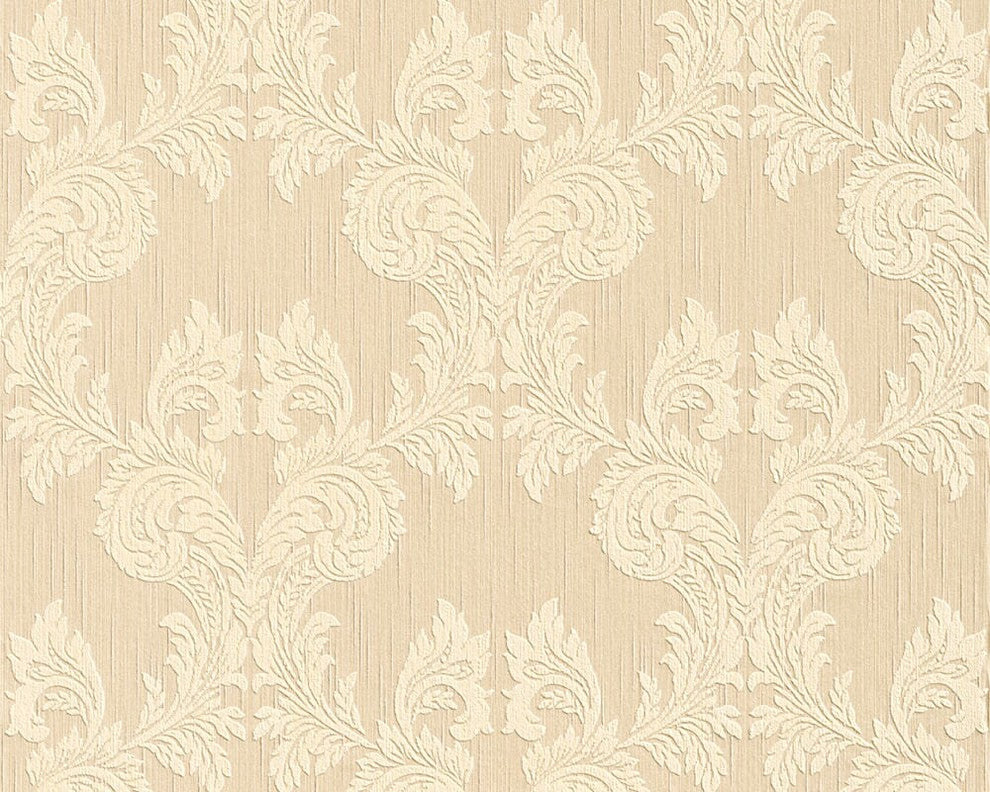 Tessuto, Baroque Fabric Beige Wallpaper Roll, Wall Decor Accent