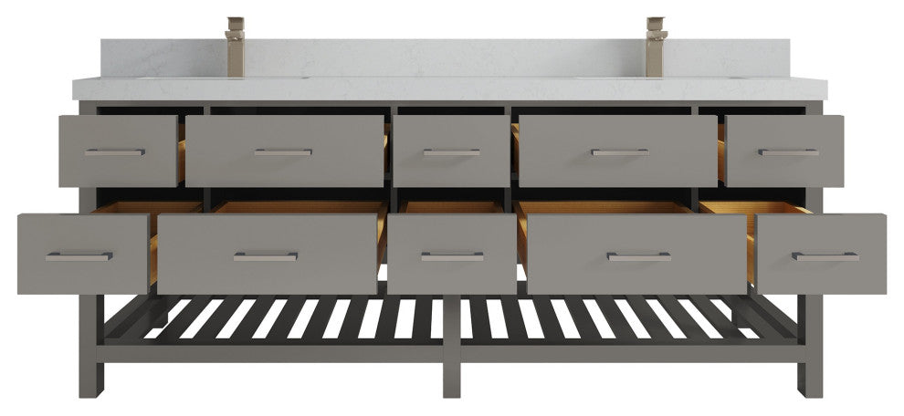 Parker 84 Double Sink Bathroom Vanity Elephant Skin Gray 2" Carrara Quartz