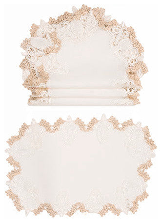 Anais Elegant Lace Embroidered Cutwork 13 by 19-Inch Placemats, Set of 4