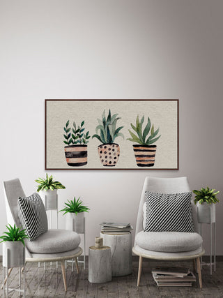 "Three Plants" Floater Framed Painting Print on Canvas, 45"x22.5"