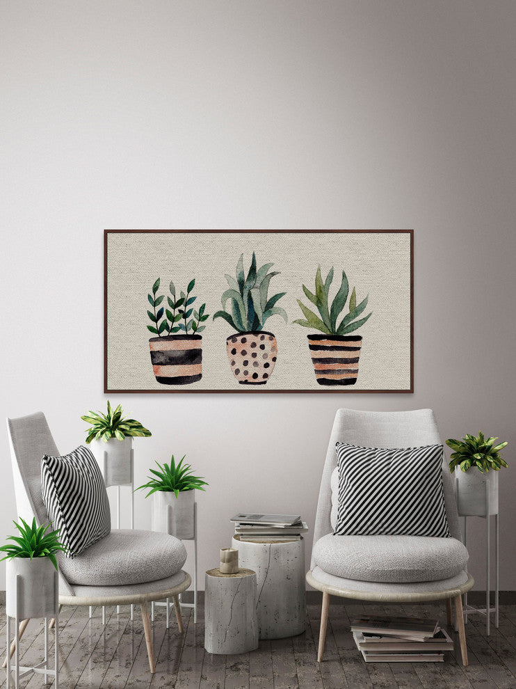 "Three Plants" Floater Framed Painting Print on Canvas, 45"x22.5"