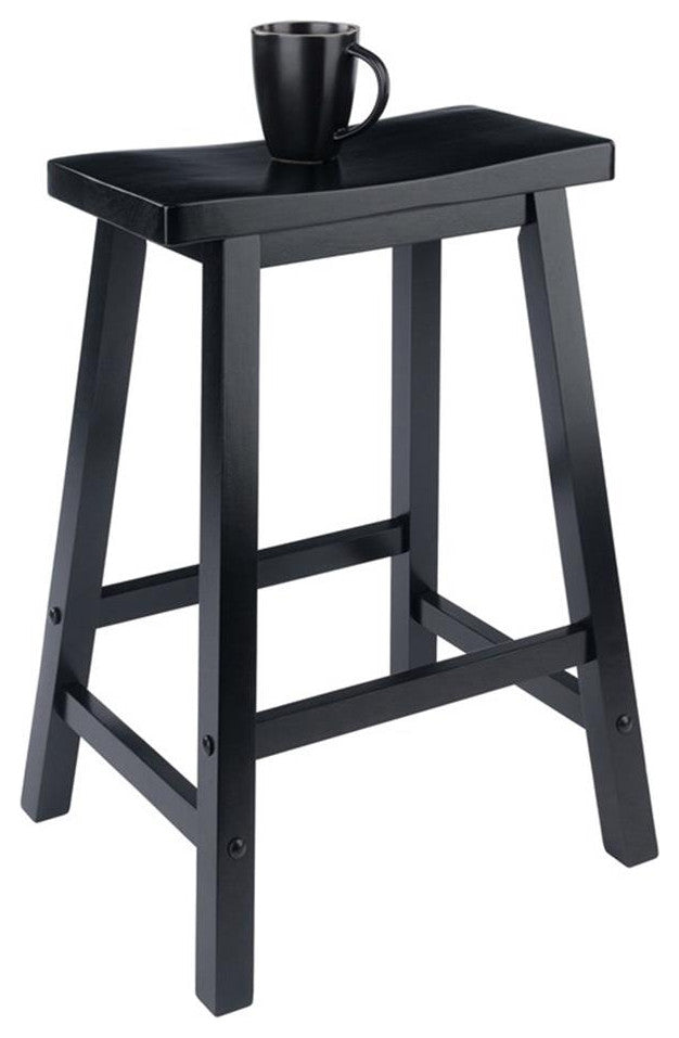 Winsome Satori 24" Transitional Solid Wood Counter Saddle Seat Bar Stool - Black