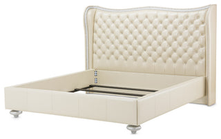 Hollywood Swank Queen Tufted Leather Bed - Creamy Pearl