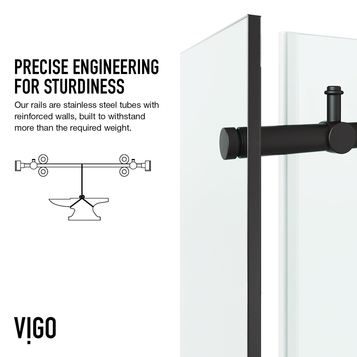 VIGO Elan E-Class Frameless Sliding Shower Enclosure, Matte Black, 36" D X 48" W X 82" H, Left Base