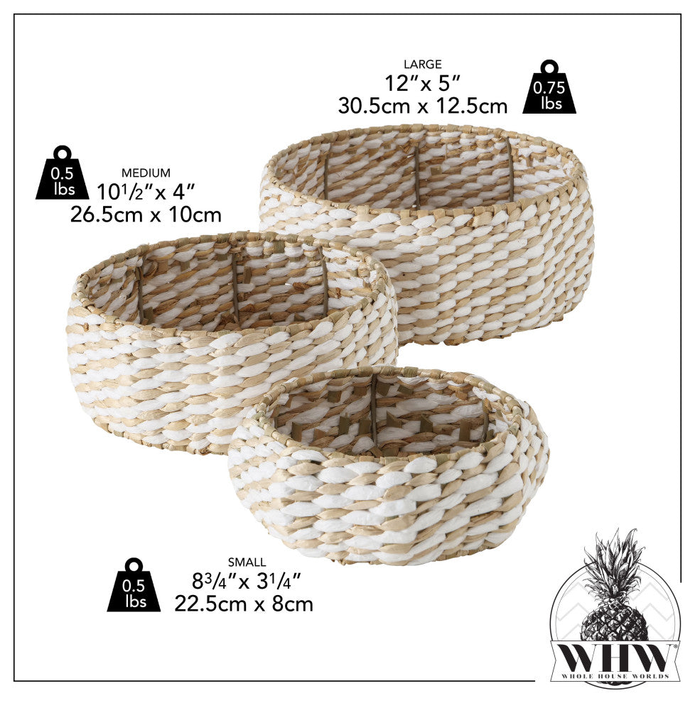 3 Piece Raffia and Wire Basket Bowl Set