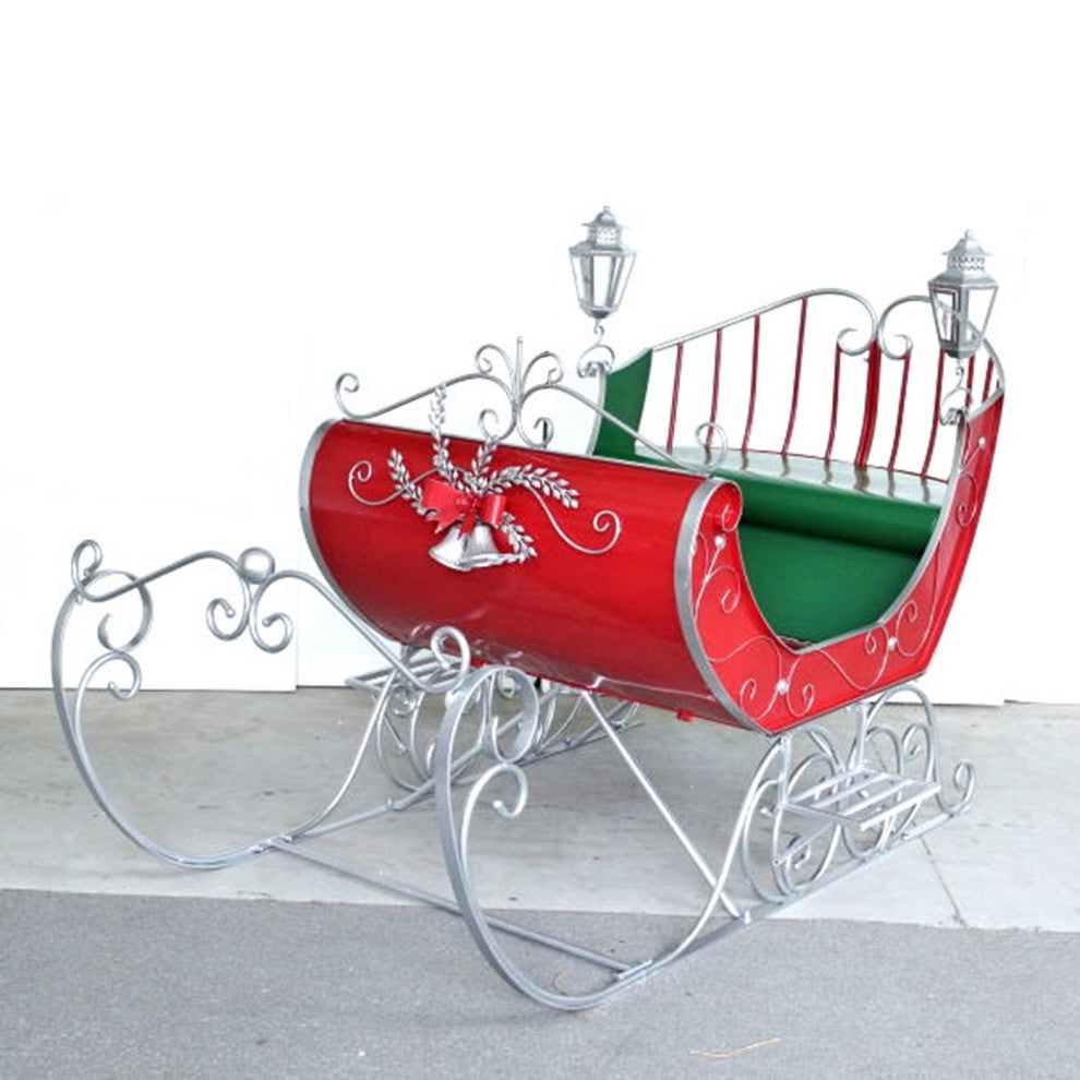 Large Victorian Christmas Sleigh, Red, Green, Silver