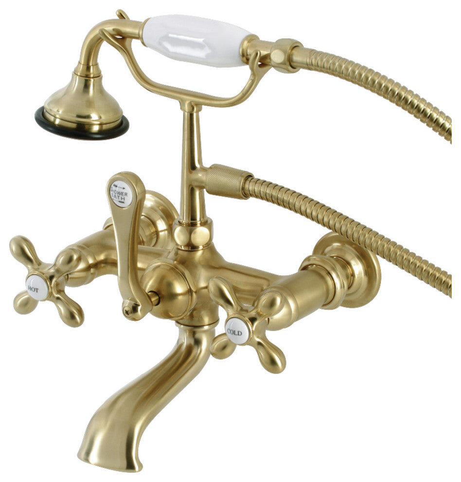 AE557T7 7" Wall Mount Tub Faucet With Hand Shower, Brushed Brass