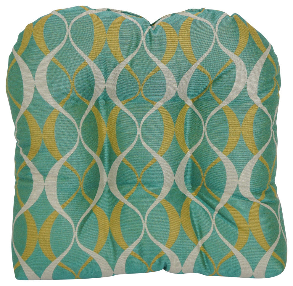 19" U-Shaped Premium Outdoor Tufted Chair Cushions, Set of 2, Duo Seaspray
