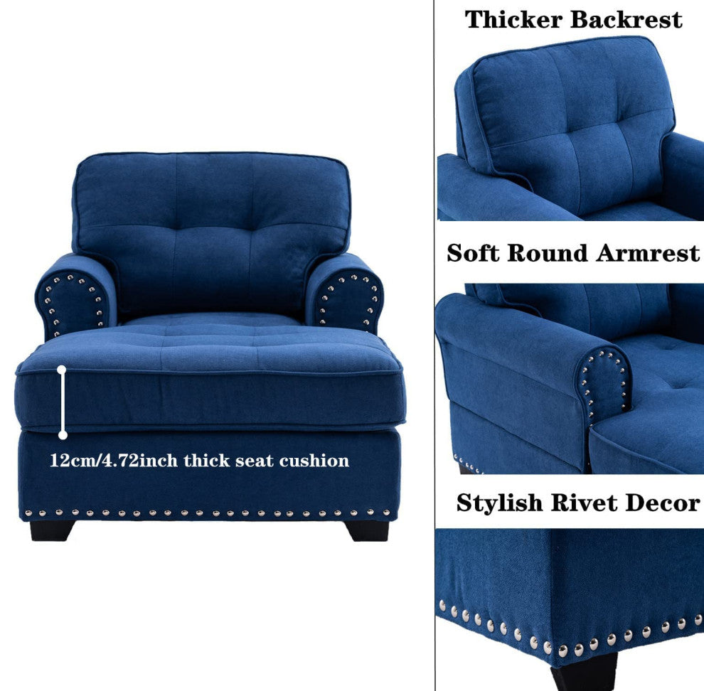 Modern Comfort Sleeper Lounge Chairs with Thick Upholstered Seat, Deep Blue