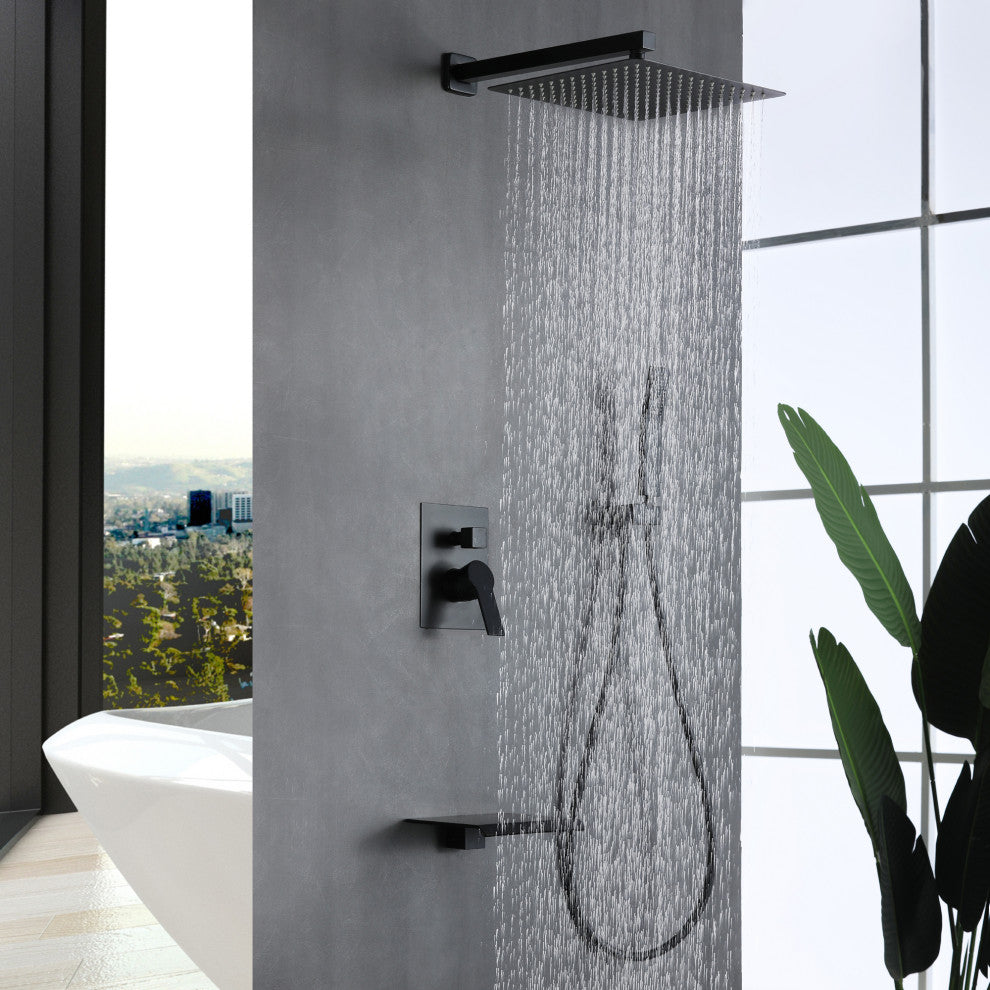 Wellfor Shower Faucet Set, 12" Rain Shower Head With Handheld Combo Set