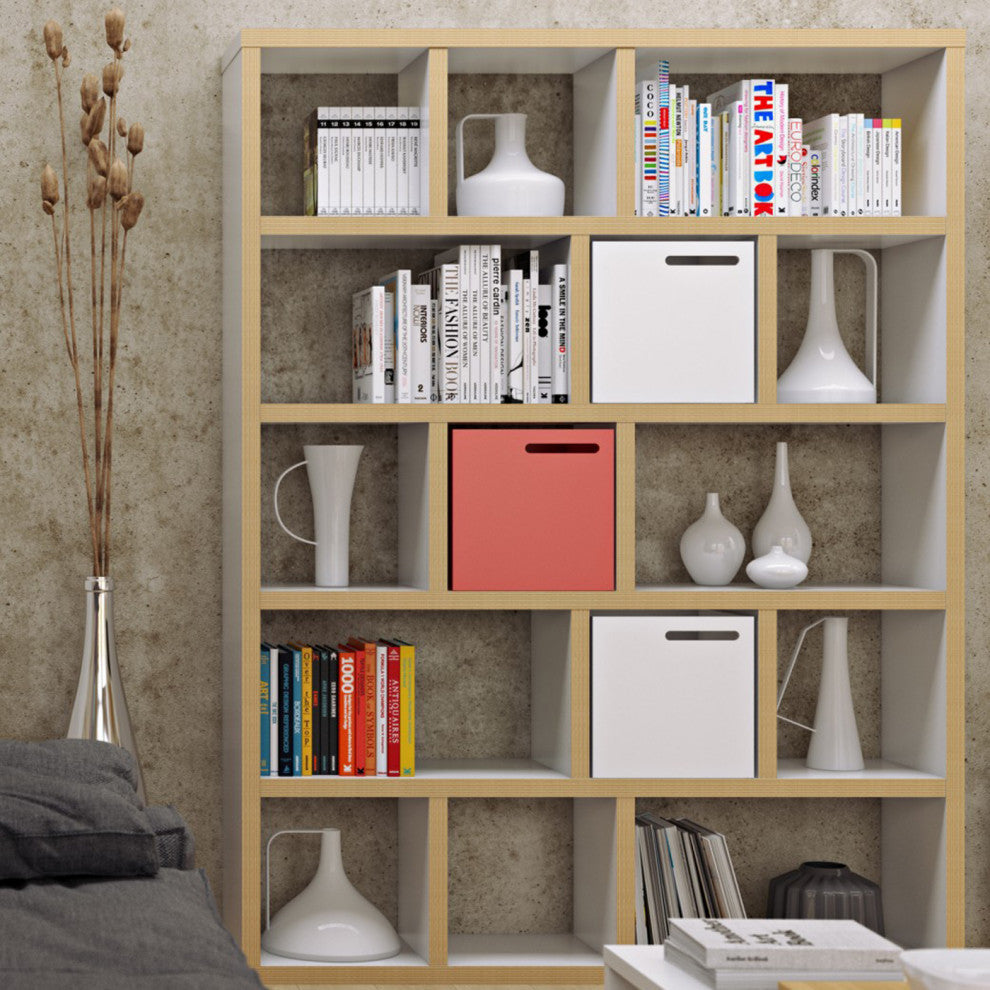 Contemporary Large Thick Wood Modular Shelves, White/Layeredge