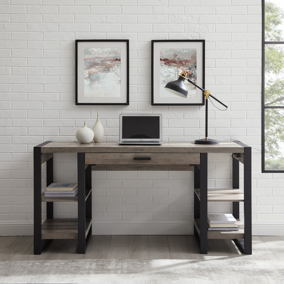 60" Wood Computer Desk, Gray Wash