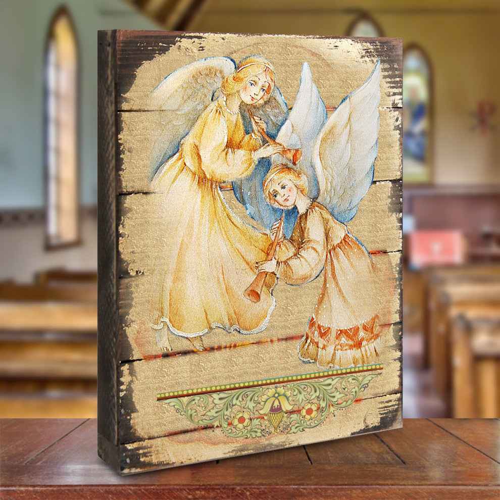 Icon Angels Watching Over You Icon Wooden, 16 Inch