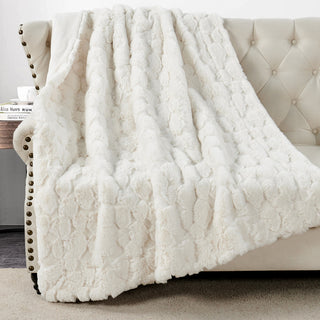 Cloud Carved Faux Fur Throw Blanket, White