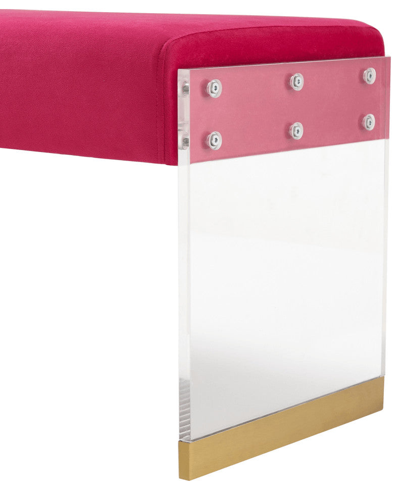 42" Fuchsia And Clear Upholstered Velvet Bench