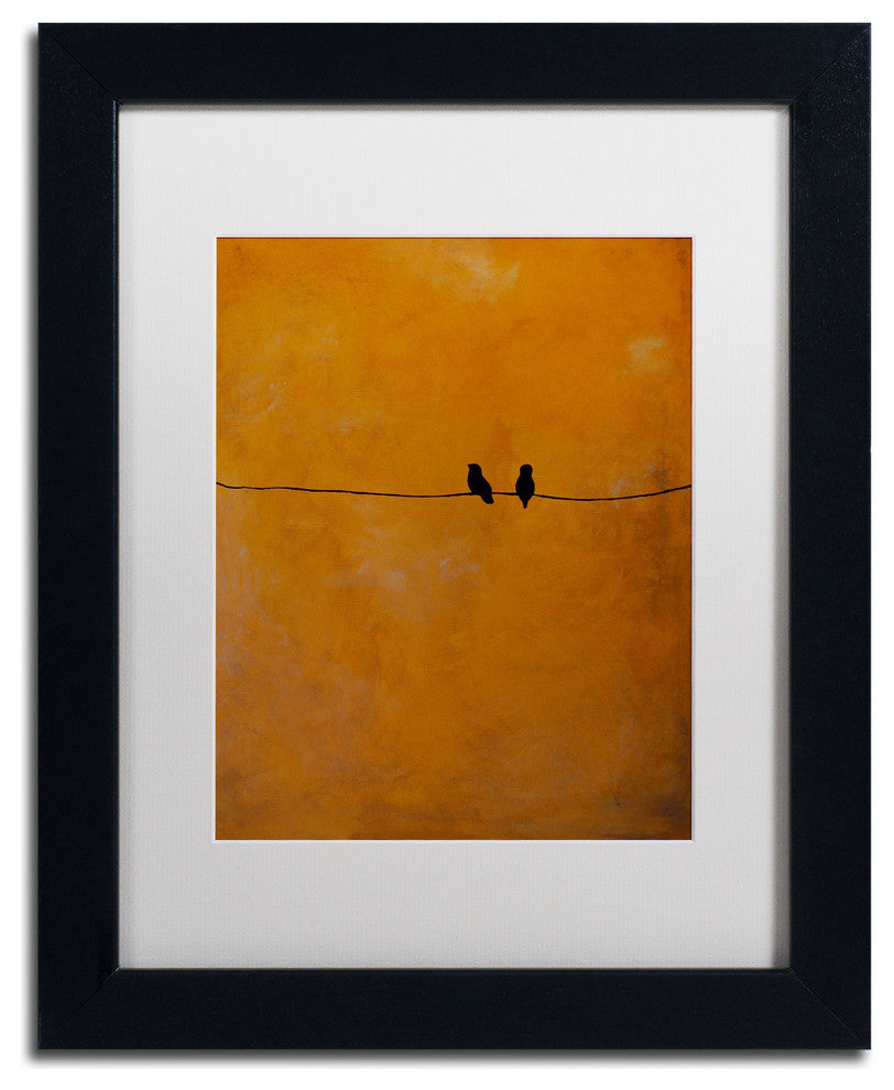 'Bird Pair Yellow' Matted Framed Canvas Art by Nicole Dietz