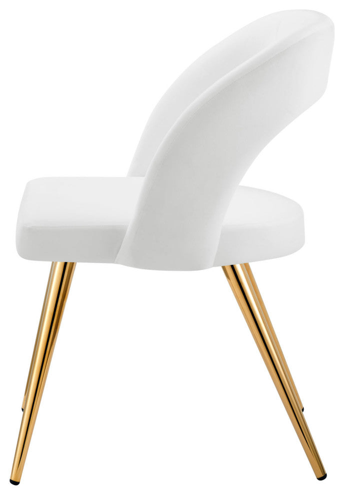 Dining Chair, Set of 2, White Gold, Velvet, Modern Cafe Bistro Hospitality