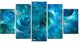 Blue Circles Fractal Texture, Contemporary Canvas Art Print, 60"x32", 5 Panels