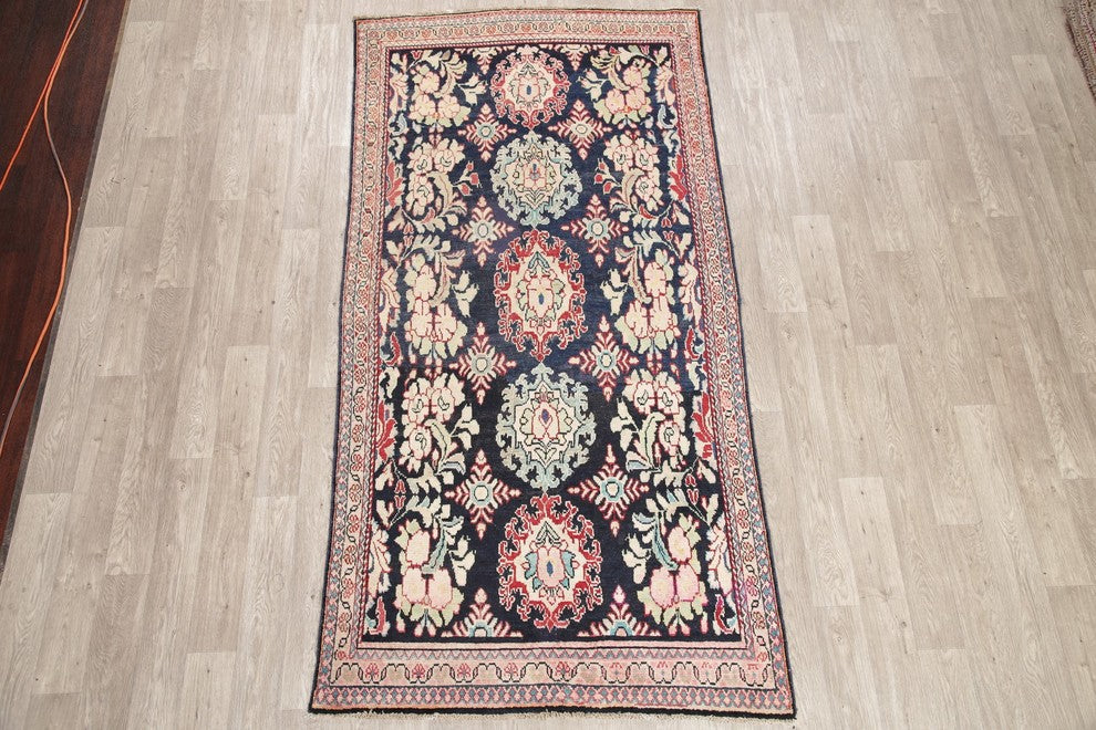 Consigned, Handmade Persian Antique Worn Out Oriental Area Rug, Blue, 8'10"X4'7"