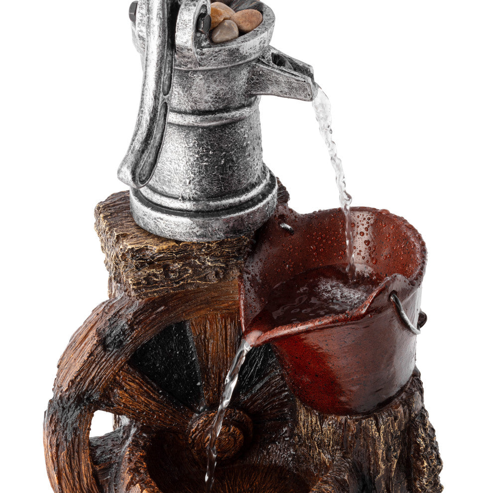 24" Tall Outdoor 3-Tier Old-Fashioned Pump Barrel Fountain Yard Art Decor