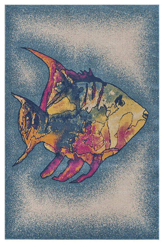 5" x 8" Blue Coral Fish Indoor Outdoor Scatter Rug