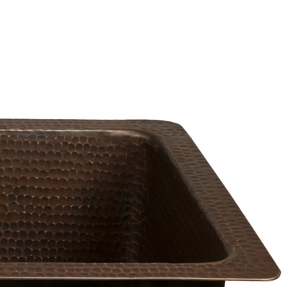 28" Rectangle Hammered Copper Bar/Prep Sink, 3.5" Drain Opening