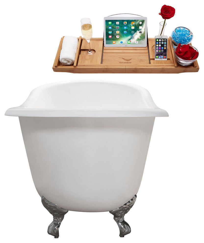 72" Cast Iron R5162GLD-GLD Soaking Clawfoot Tub and Tray With External Drain