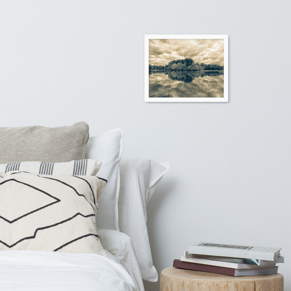 Autumn Reflections Rural Landscape Sepia Framed Photo Paper Wall Art Prints, White, 11" X 14"