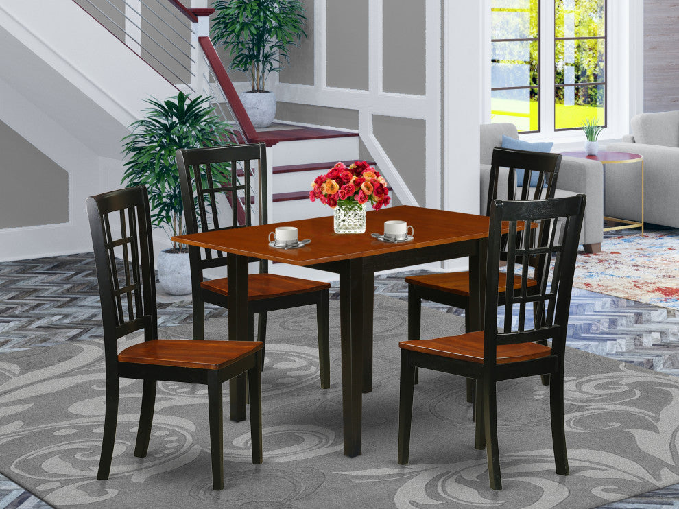 5Pc Dining Set Features A Table, 4 Chairs, Asian Hardwood Seat, Black, Cherry