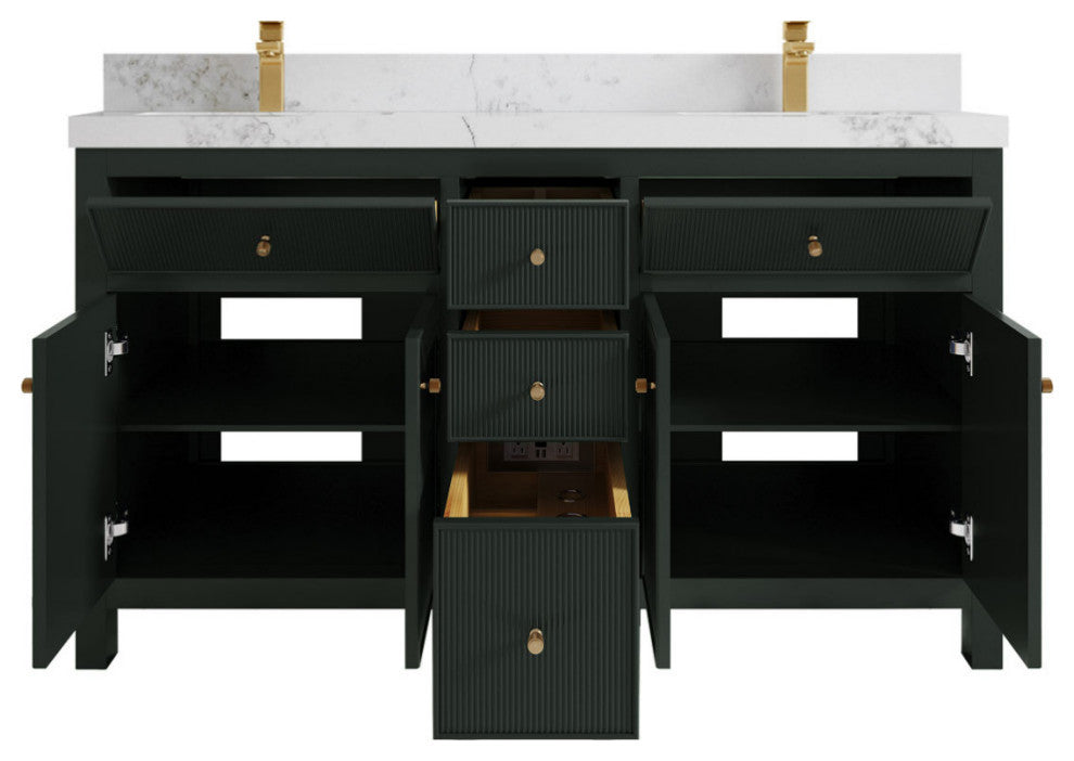 Sonoma 60 Double Bathroom Vanity in Dark Forest Green with 2" Calacatta Nuvo
