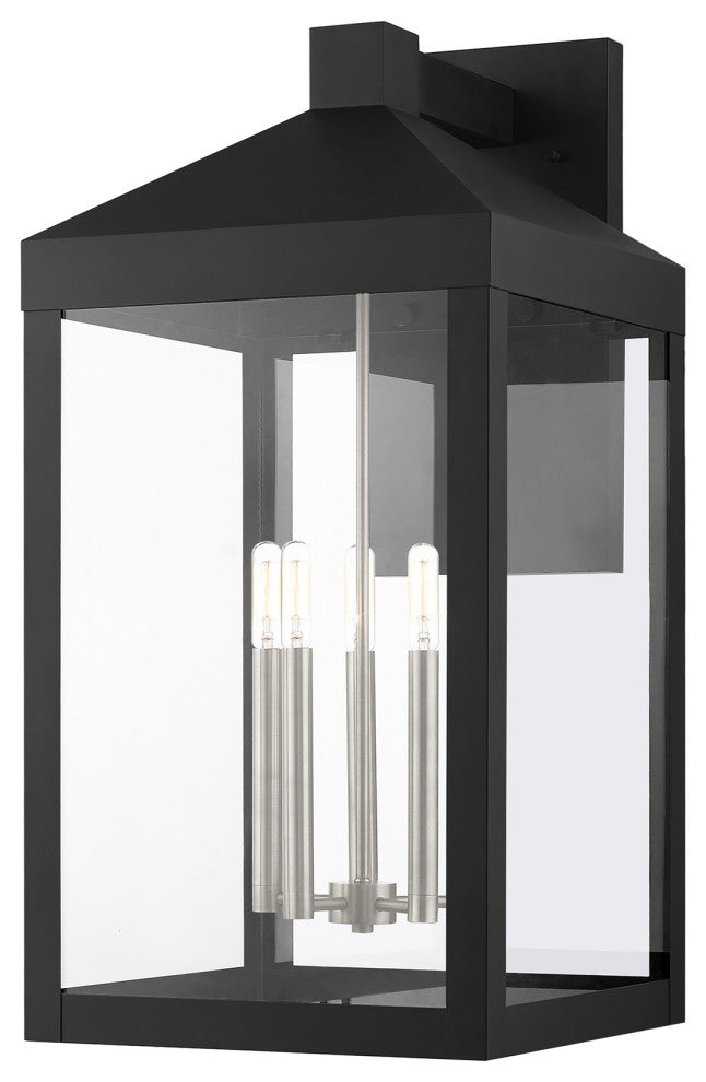 Livex Nyack 5 Light Black/Brushed Nickel Cluster XL Outdoor Wall Lantern