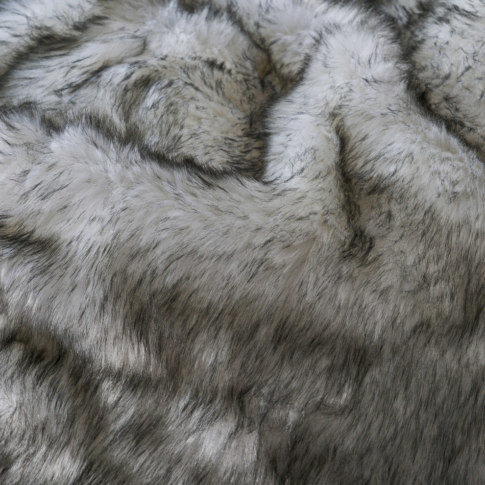 GDF Studio Laraine Furry Glam White and Gray Streak Faux Fur 3' Bean Bag