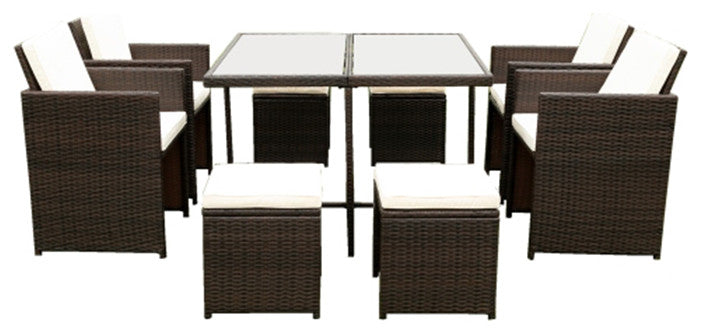 9 Piece Outdoor Dining Sets Patio Rattan Chairs And Table Furniture