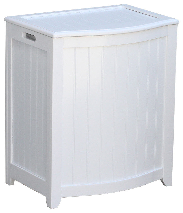 Oceanstar Bowed Front Wood Laundry Hamper With Interior Bag, White