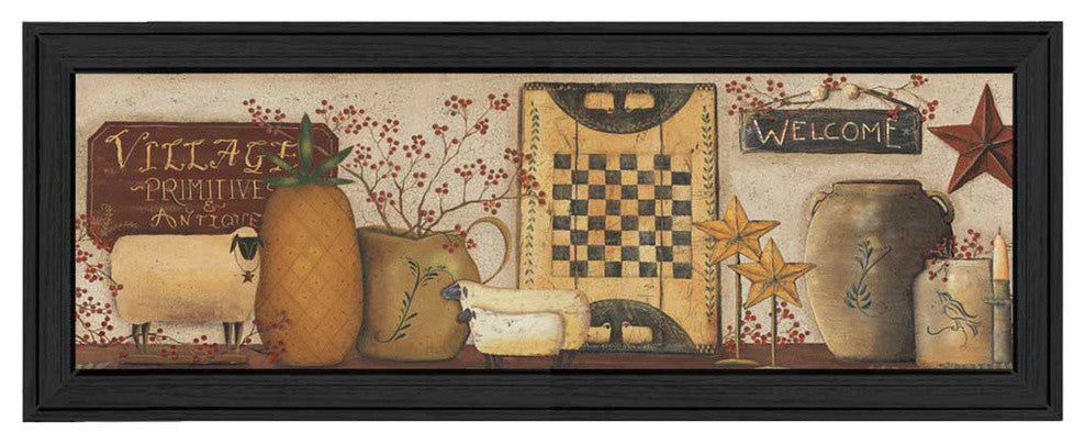 "Village Welcome" By Pam Britton, Printed Wall Art, Ready To Hang, Black Frame