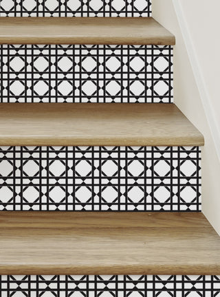 Geometric Peel and Stick Stair Riser Strips, Black, 48"w X 6"h, 6 Pack