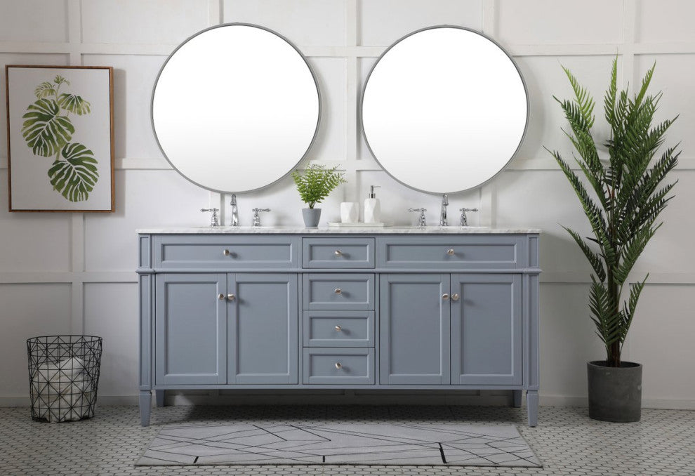 Home Living Vanity with Carrara White Marble Countertop, Gray, 72", Double Sink