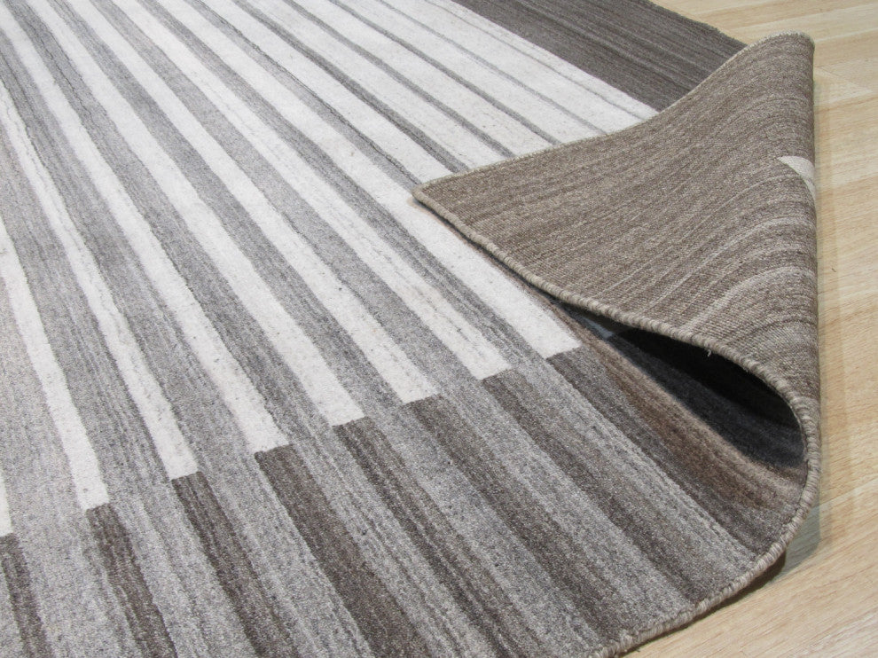 Ivory/Charcoal Stripe Handmade Urban Rug, 12'x15'